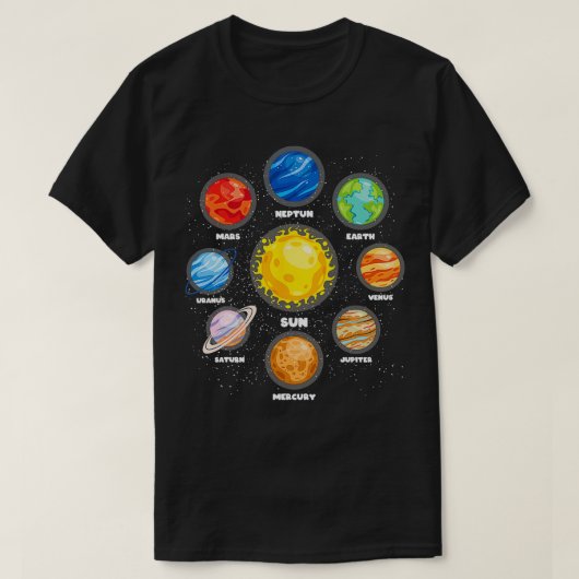 太陽惑星宇宙科学者宇宙飛行士宇宙 Tシャツ (デザイン正面)