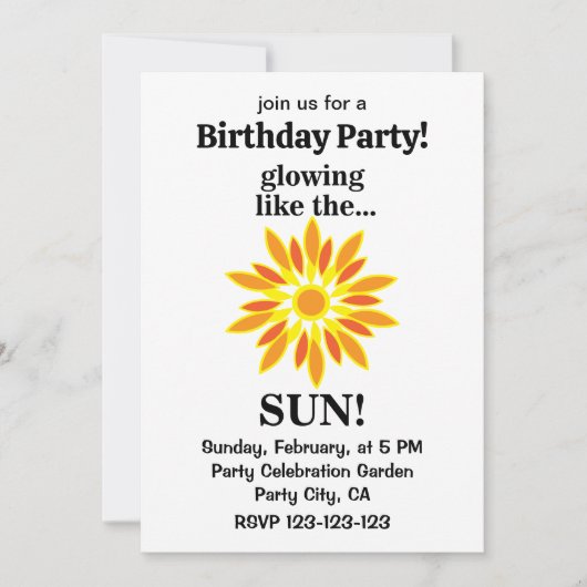 太陽白熱［赤熱］光を放つ誕生日会のように 招待状 (正面)