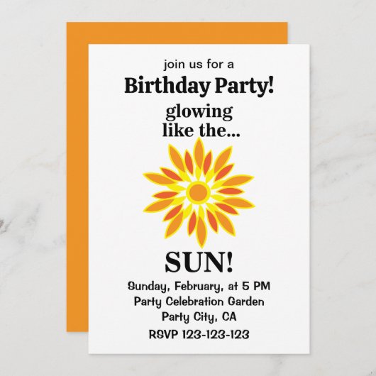 太陽白熱［赤熱］光を放つ誕生日会のように 招待状 (正面/裏面)