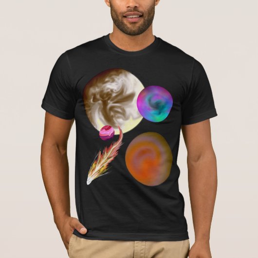 太陽系のデザインによって合われる短い袖 Tシャツ (正面)