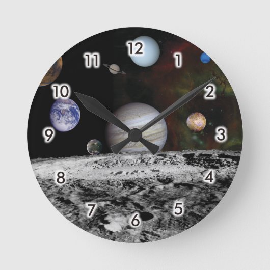 太陽系の惑星 ラウンド壁時計 (正面)