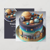 太陽系をテーマにした誕生日ケーキ 招待状 (正面/裏面)