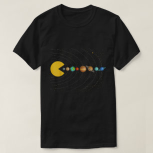 太陽系パックマン スペースゲームグラフィック Tシャツ