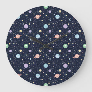 太陽系惑星シームレスパターン ラージ壁時計