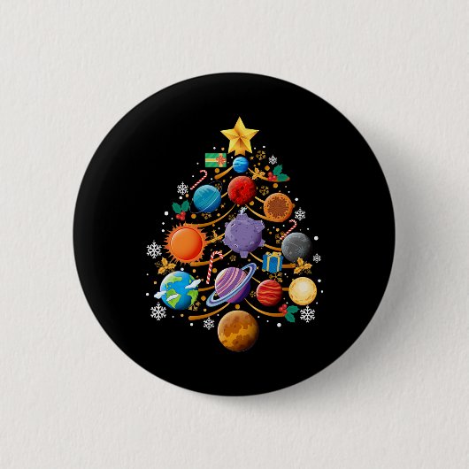 太陽系惑星 クリスマスツリー 天文学 クリスマス 缶バッジ (正面)