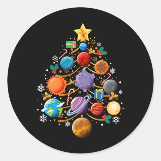 太陽系惑星 クリスマスツリー 天文学 Xmas ラウンドシール (正面)