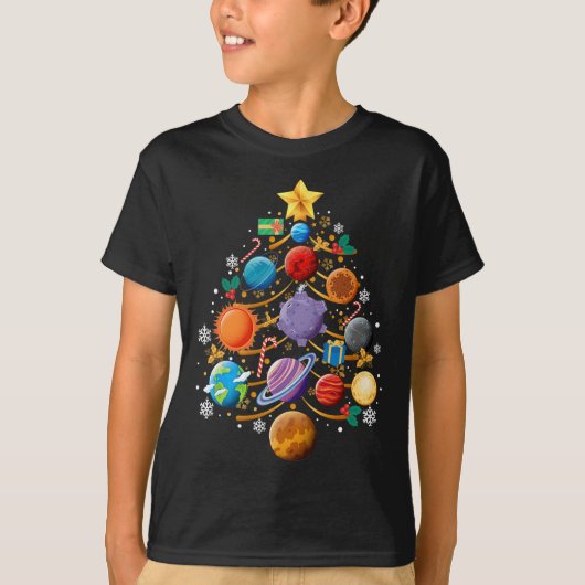 太陽系惑星 クリスマスツリー 天文学 Xmas Tシャツ (正面)