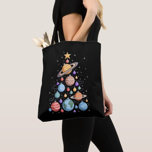 太陽系惑星 クリスマスツリー 宇宙 ホリデー トートバッグ (クローズアップ)