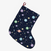 太陽系惑星 シームレス パターン ラージクリスマスストッキング (正面 (吊り時))