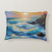 太陽絵を描の下の薄い青い海の波 アクセントクッション (裏面)