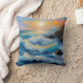 太陽絵を描の下の薄い青い海の波 クッション (ブランケット)