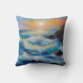 太陽絵を描の下の薄い青い海の波 クッション (裏面)