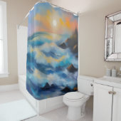 太陽絵を描の下の薄い青い海の波 シャワーカーテン (インサイチュ)