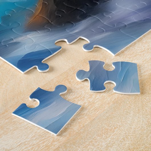 太陽絵を描の下の薄い青い海の波 ジグソーパズル (側面)