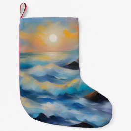 太陽絵を描の下の薄い青い海の波 スモールクリスマスストッキング