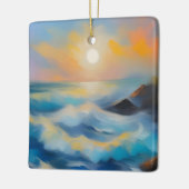 太陽絵を描の下の薄い青い海の波 セラミックオーナメント (左)