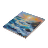 太陽絵を描の下の薄い青い海の波 タイル (側面)