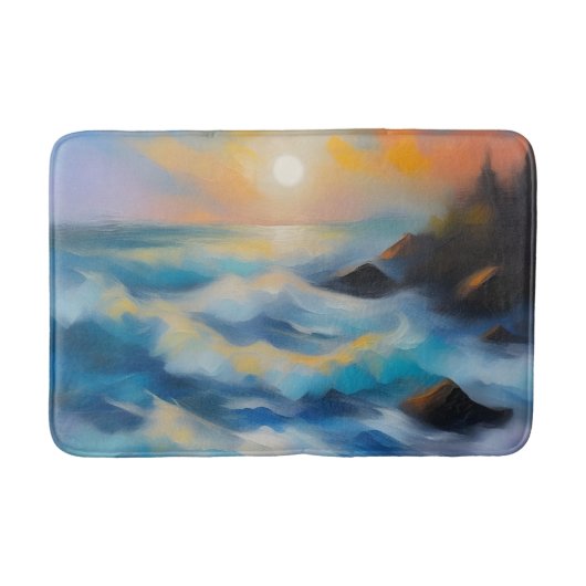 太陽絵を描の下の薄い青い海の波 バスマット (正面)