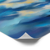 太陽絵を描の下の薄い青い海の波 ポスター (角)