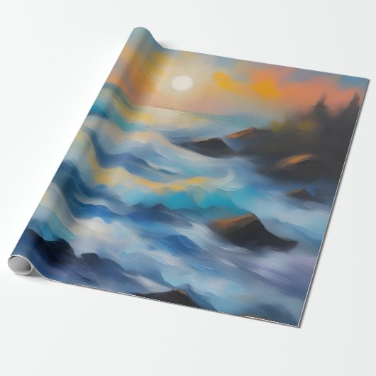 太陽絵を描の下の薄い青い海の波 ラッピングペーパー (アンロールド)