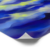 太陽絵画の下の濃い青い海の波 ポスター (角)