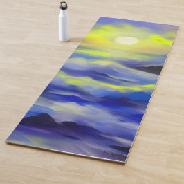太陽絵画の下の濃い青い海の波 ヨガマット