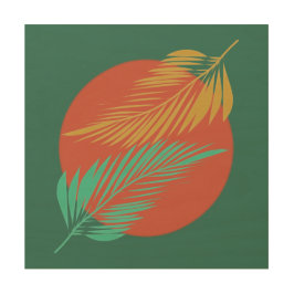 太陽葉の中のヤシ ウッドウォールアート