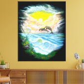 太陽遊の下のイルカ キャンバスプリント (インサイチュ (リビング))