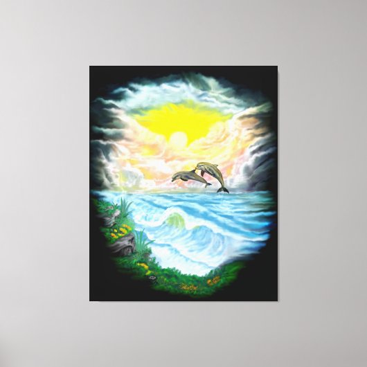 太陽遊の下のイルカ キャンバスプリント (正面)