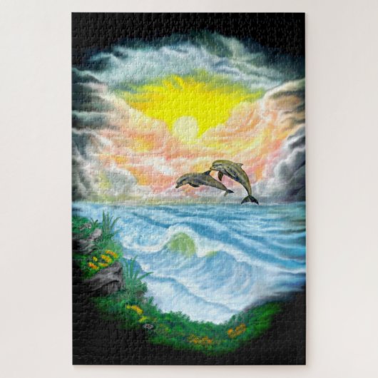 太陽遊の下のイルカ ジグソーパズル (縦)