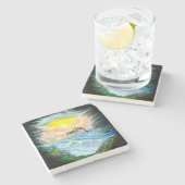 太陽遊の下のイルカ ストーンコースター (横)