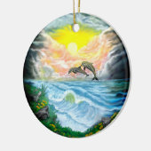 太陽遊の下のイルカ セラミックオーナメント (左)