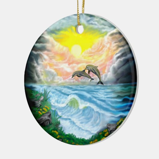 太陽遊の下のイルカ セラミックオーナメント (左)