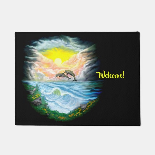 太陽遊の下のイルカ ドアマット (正面)
