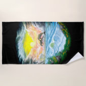 太陽遊の下のイルカ ビーチタオル (正面)