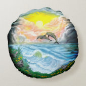 太陽遊の下のイルカ ラウンドクッション (裏面)