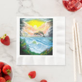 太陽遊の下のイルカ 縁ありランチョンナプキン (インサイチュ)