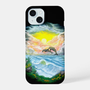 太陽遊の下のイルカ iPhone 15ケース
