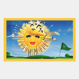 太陽!日差し!ゴルフの晴れた日! 長方形シール