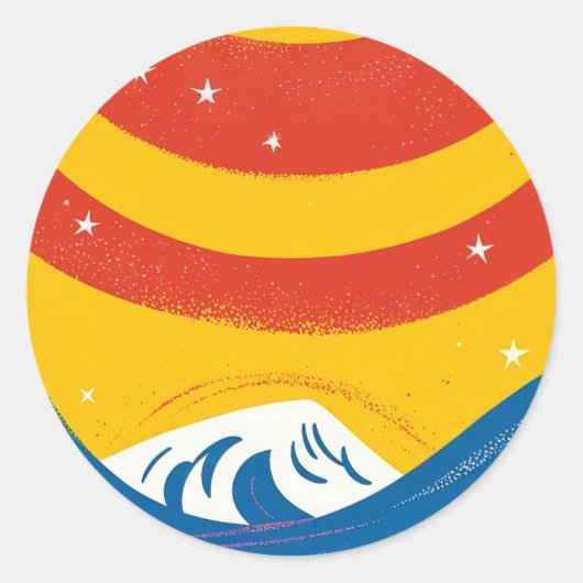 太陽、星、および波 ラウンドシール (正面)