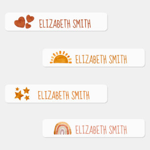 太陽、星、ハート、レインボーキッズネームスクール ラベル
