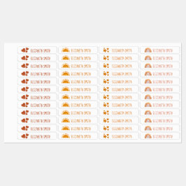 太陽、星、ハート、レインボーキッズネームスクール ラベル