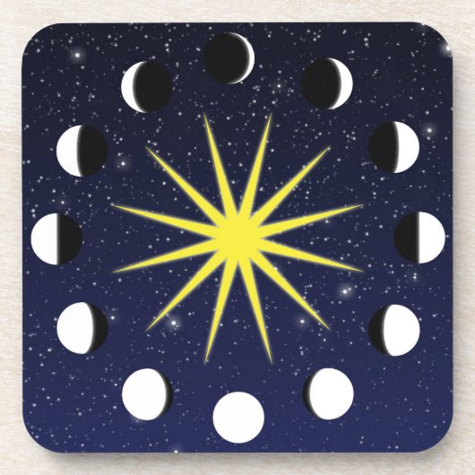 太陽、月の位相と星 コースター (正面)