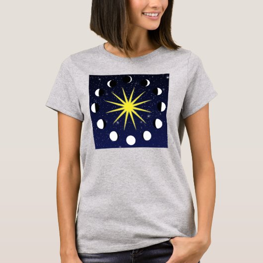 太陽、月の位相と星 Tシャツ (正面)