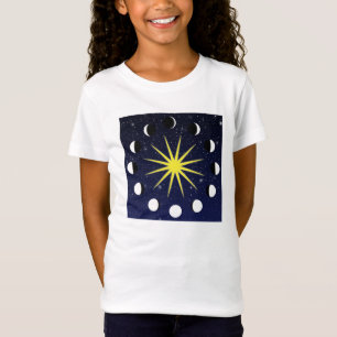 太陽、月の位相と星 Tシャツ
