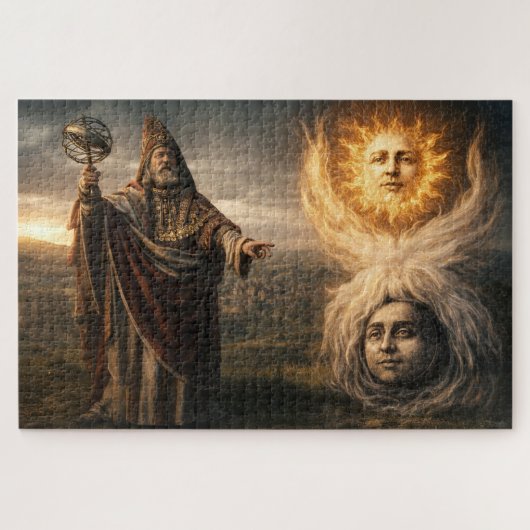 太陽、月、ヘルメス・トリスメギストス 占星術 ジグソーパズル (横)