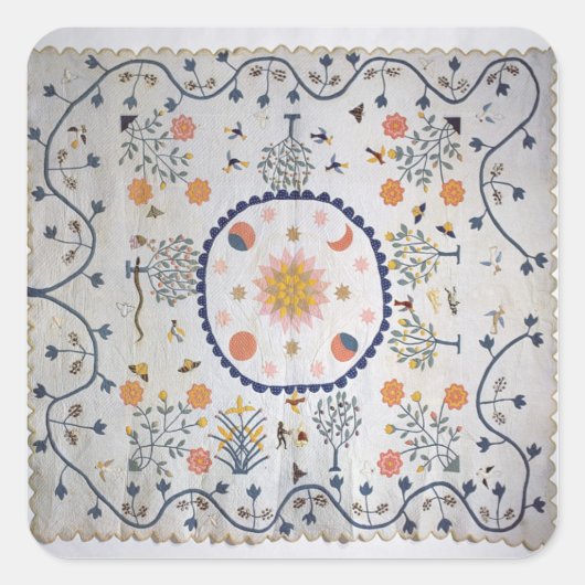 太陽、月、星とアップリケのキルト スクエアシール (正面)