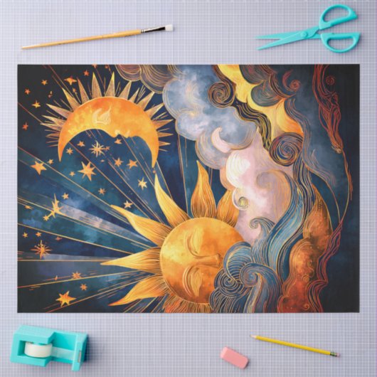 太陽、月、星のティシュペーパー 薄葉紙 (クラフト)