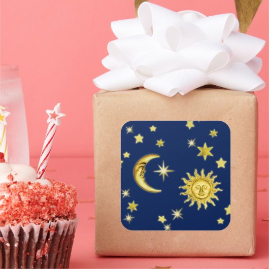 太陽・月・星ステッカー スクエアシール (パーティー)