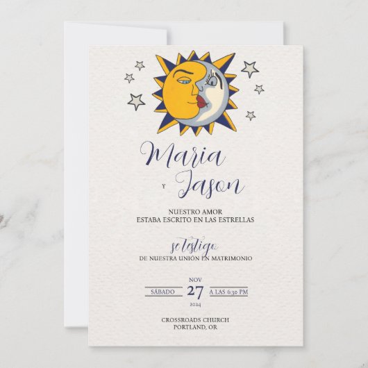 太陽 月 星 神秘的なスペインの結婚式 招待状 (正面)